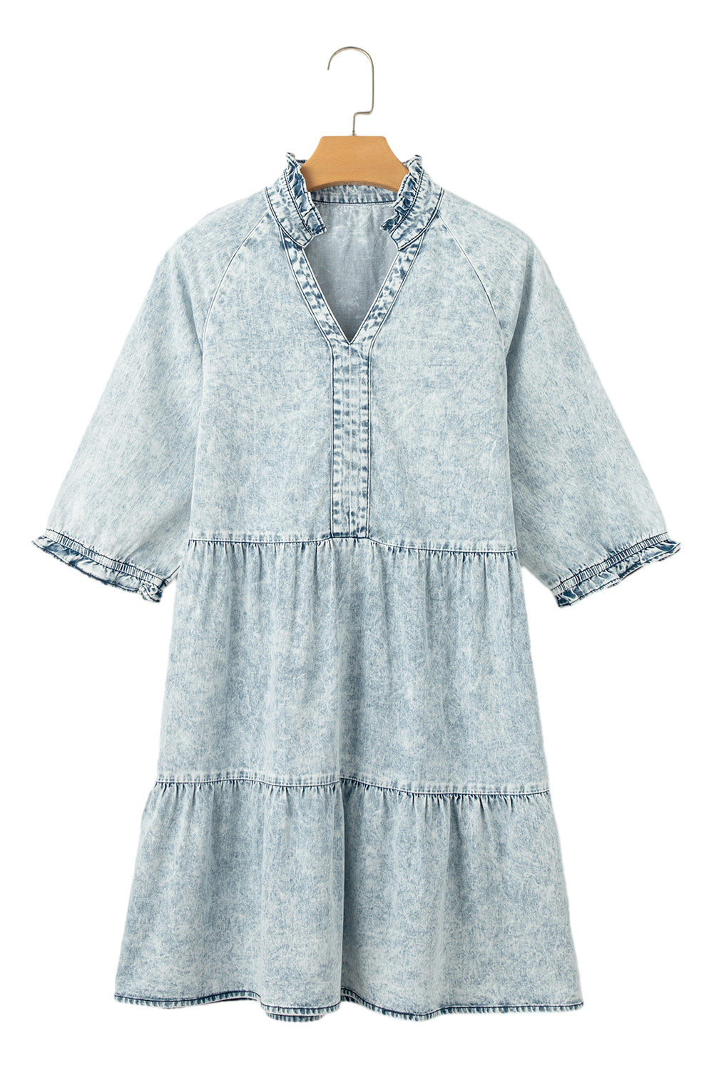 Dusk Blue Acid Wash Retro Half Sleeve Flared Denim Dress