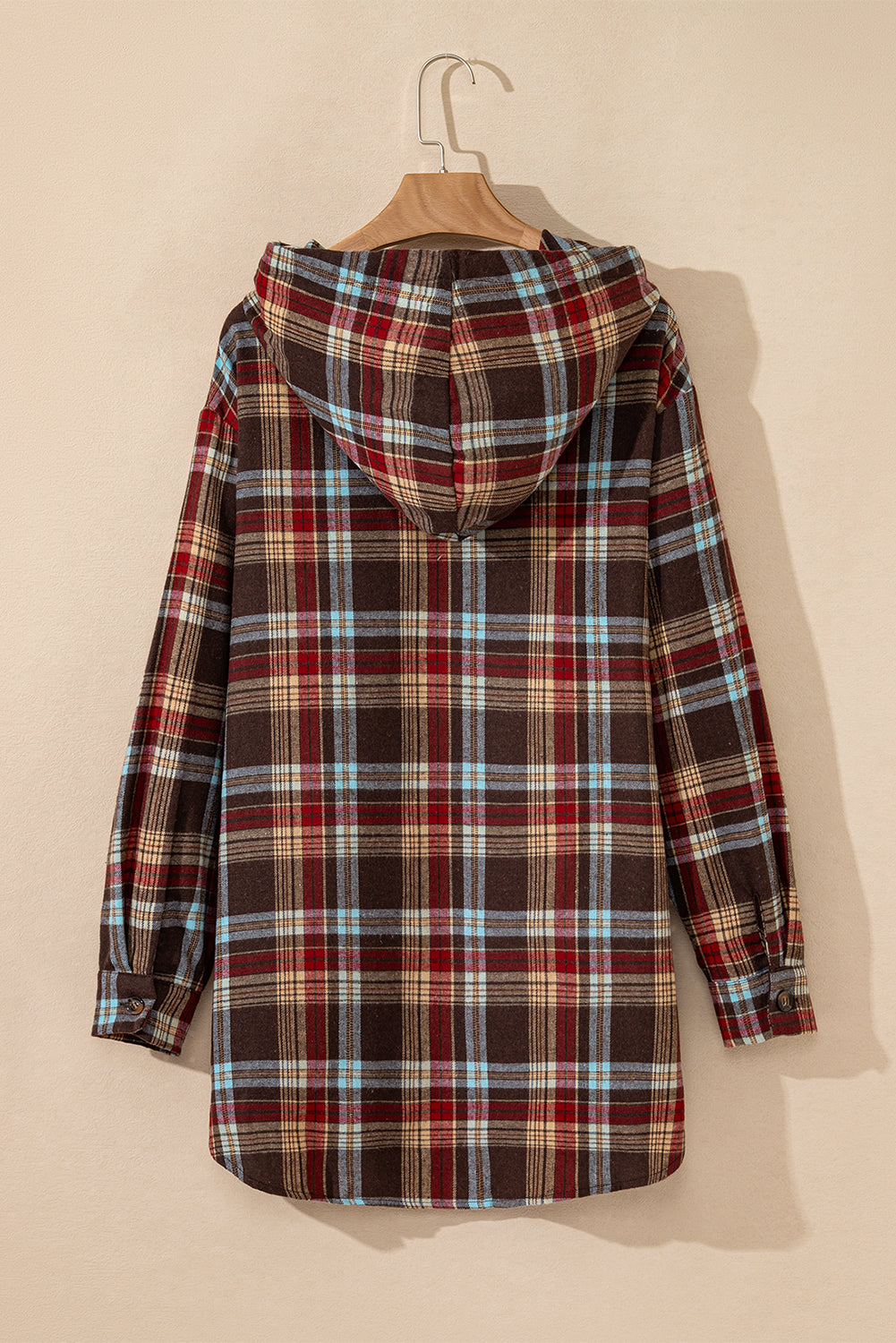 Red Plus Size Plaid Kangaroo Pocket Drawstring Hoodie