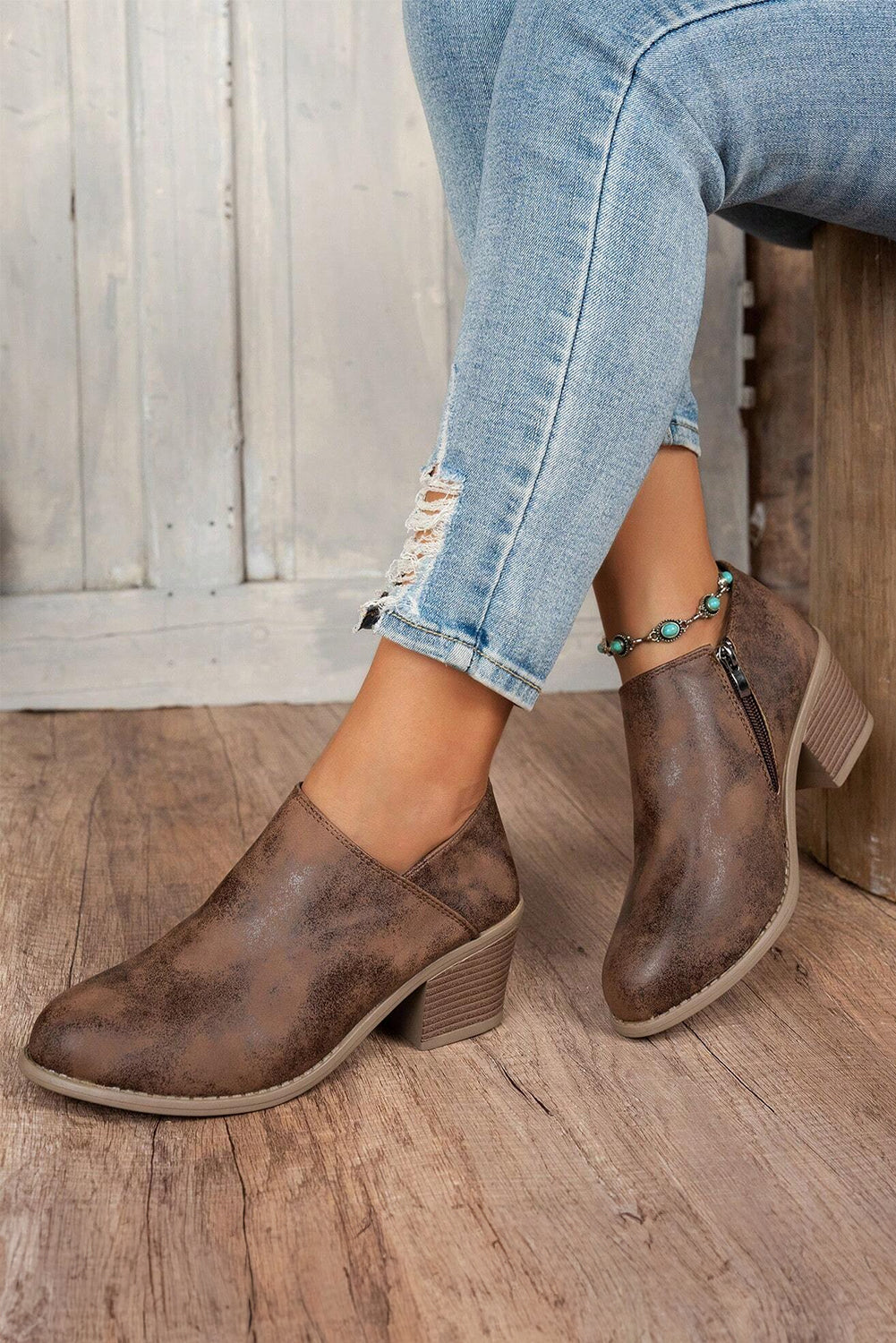 Coffee Suede Casual Ankle Boots