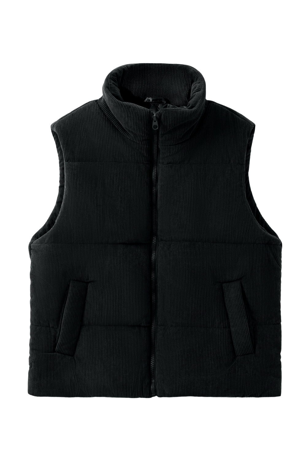 Jungle Green Solid Color Corduroy Puffer Vest Coat