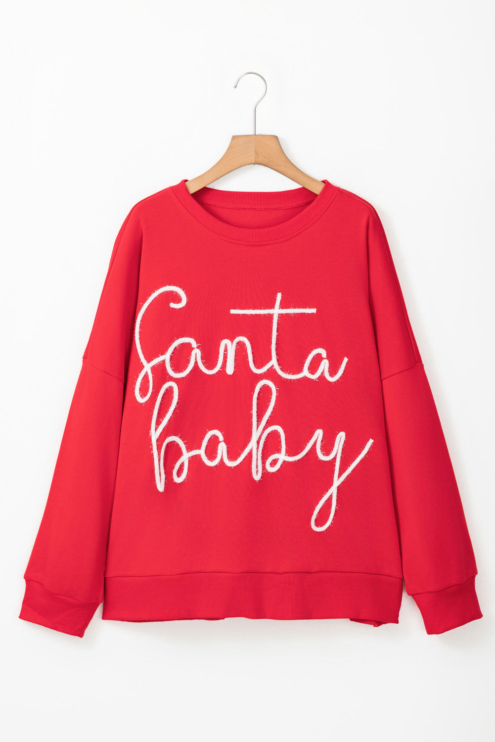 Fiery Red Tinsel Santa Baby Plus Size Christmas Sweatshirt