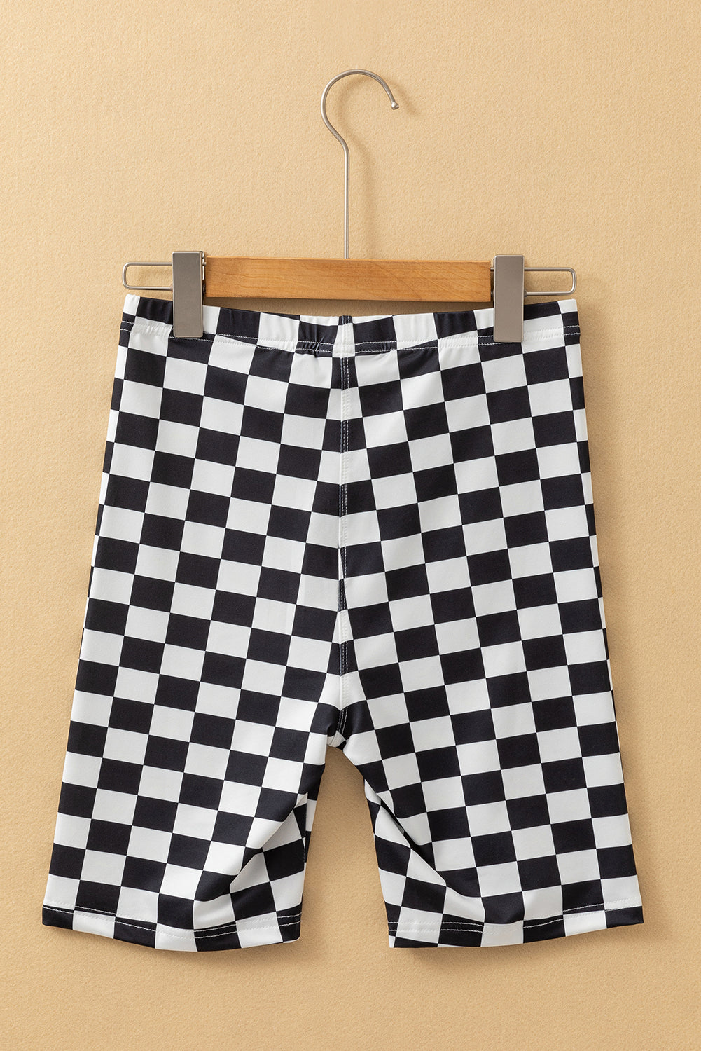 Black Checkerboard Printed High Waist Biker Shorts