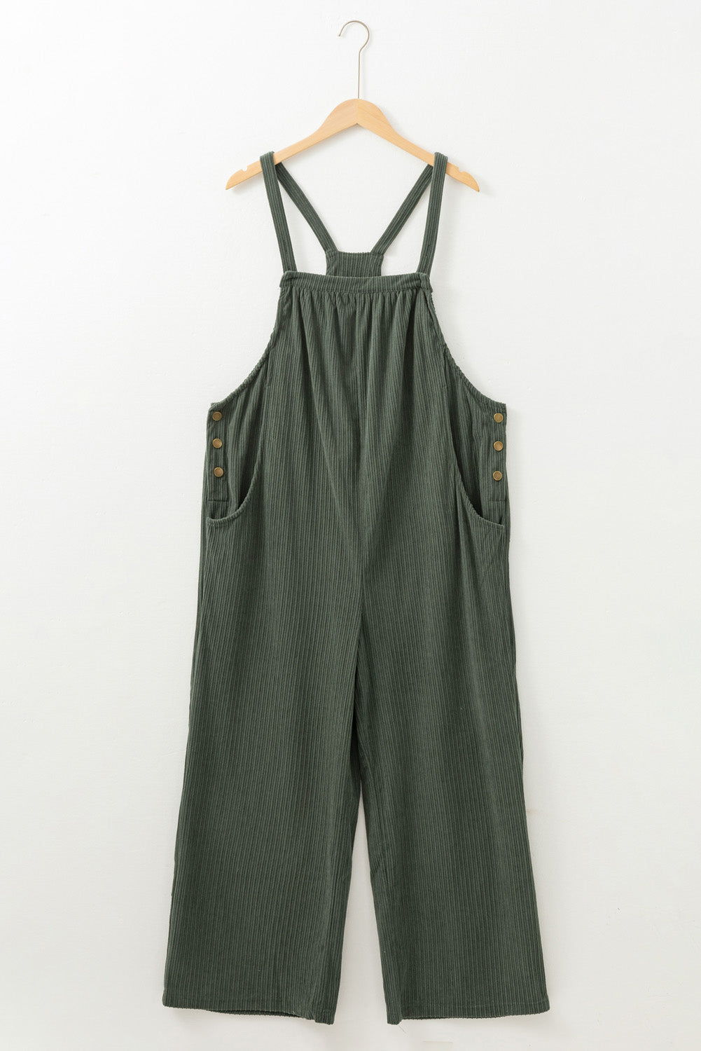 Jungle Green Plus Size Side Pockets Corduroy Overall