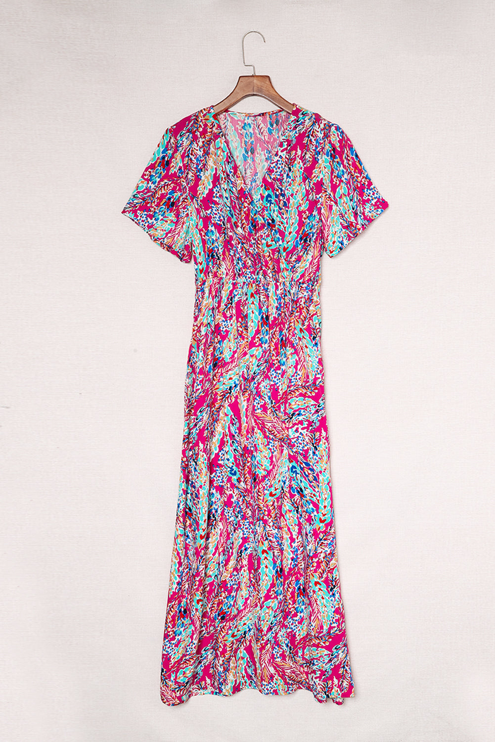 Abstract Print Wrap V Neck Flutter Sleeve Mid Length Summer Dress