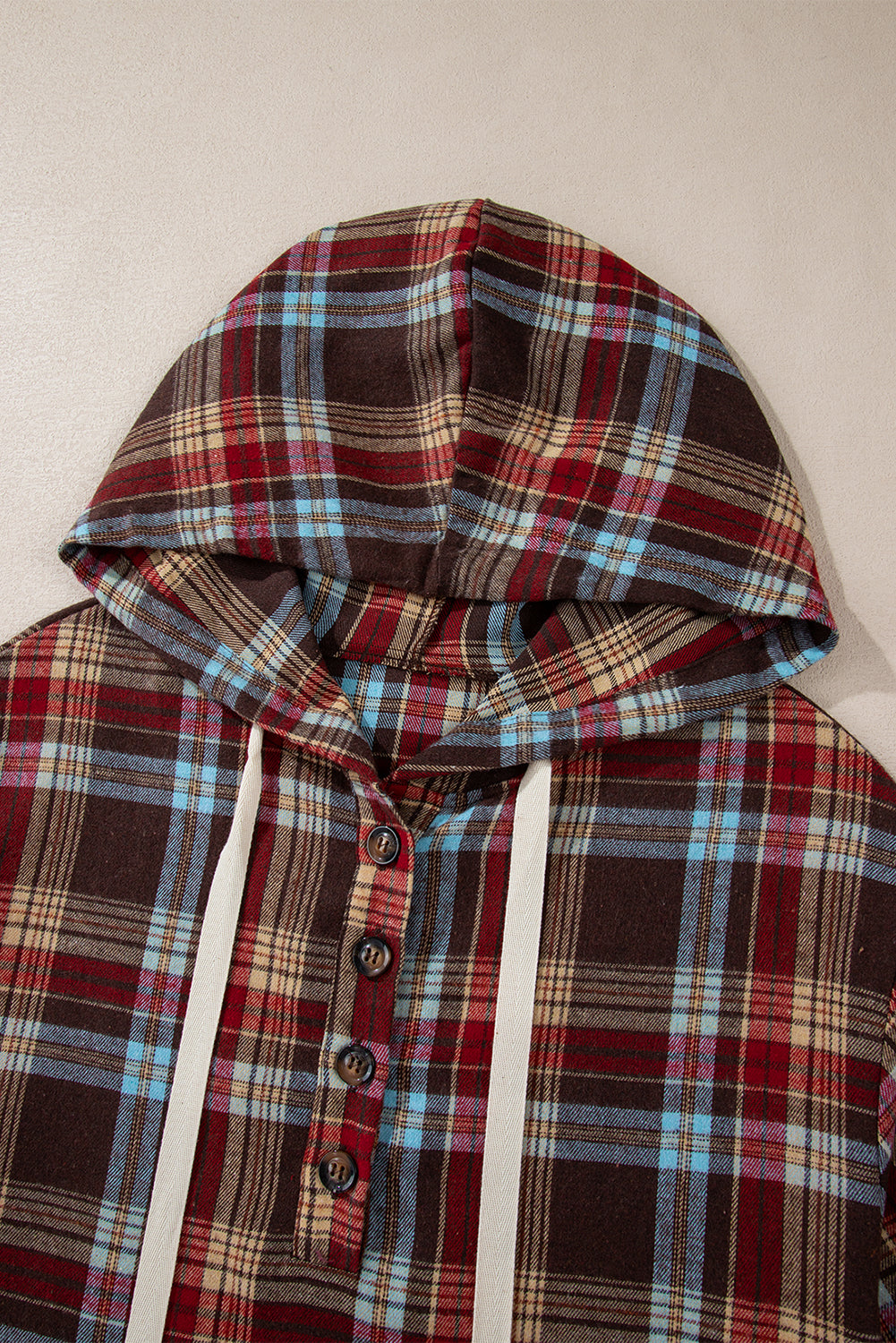 Red Plus Size Plaid Kangaroo Pocket Drawstring Hoodie