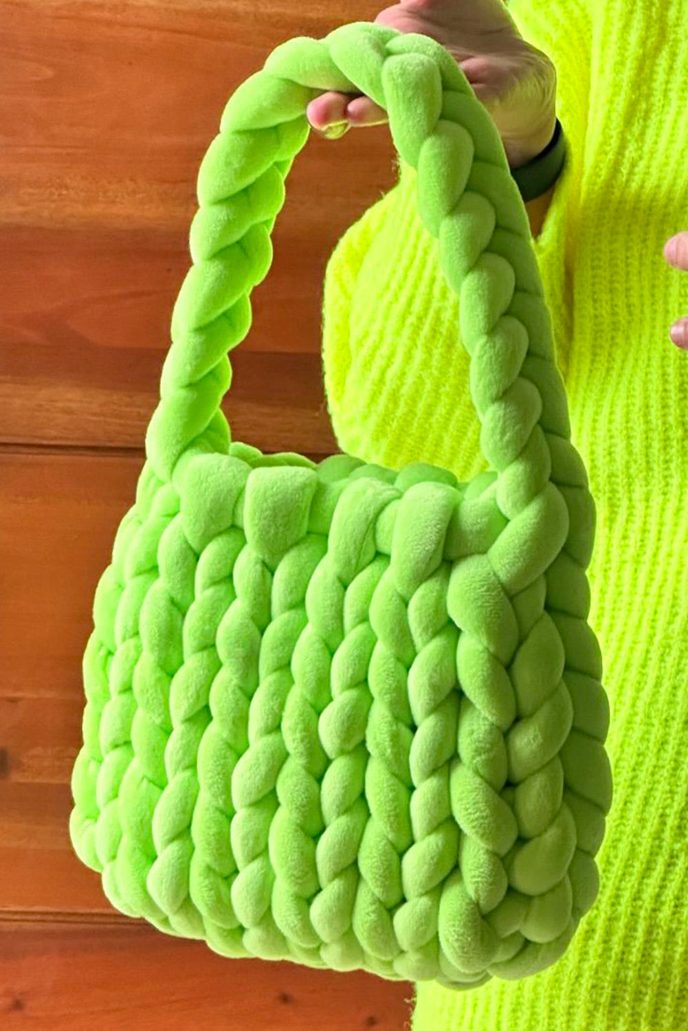 Pear Green Woven Chunky Yarn Tote Bag