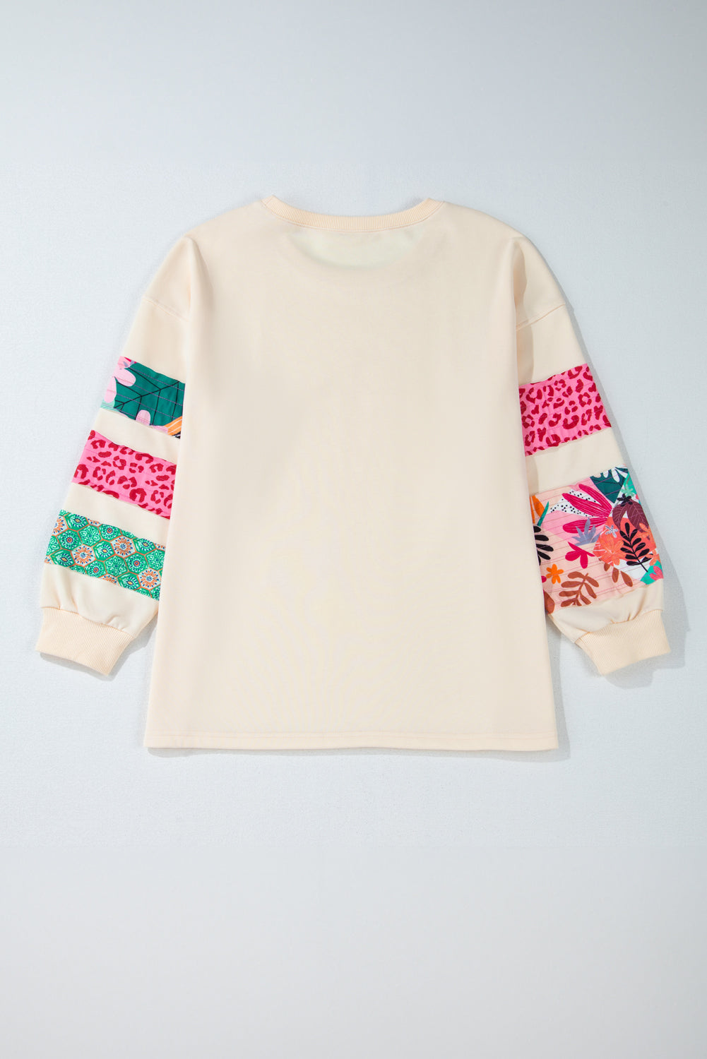 Green Leopard Patchwork Sleeve Split Plus Sweatshirt