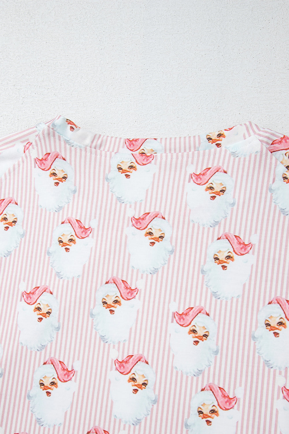 Pink Santa Claus Striped Print Loose Fit Two Piece Loungewear Set