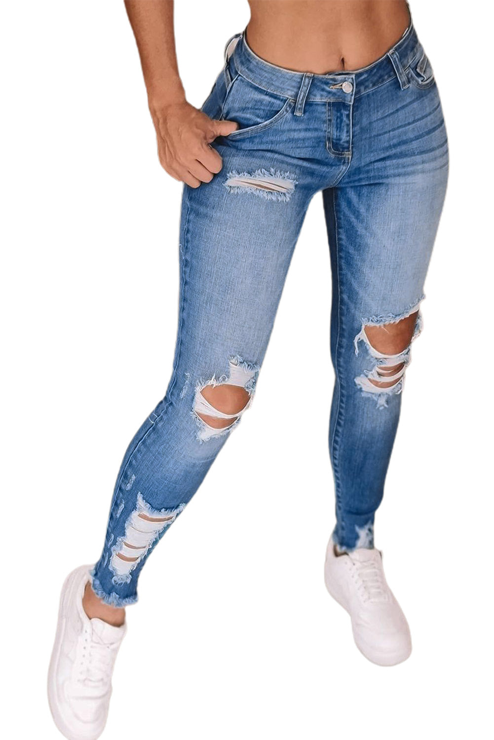 Light Blue High Waist Distressed Skinny Jeans