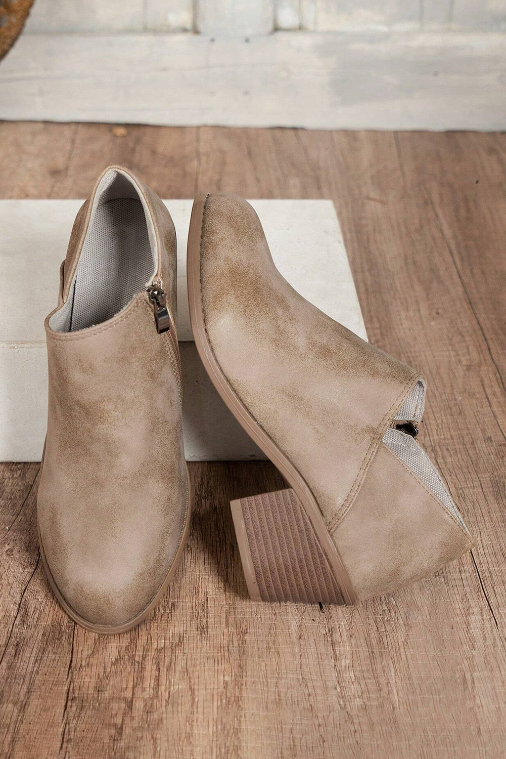 Coffee Suede Casual Ankle Boots