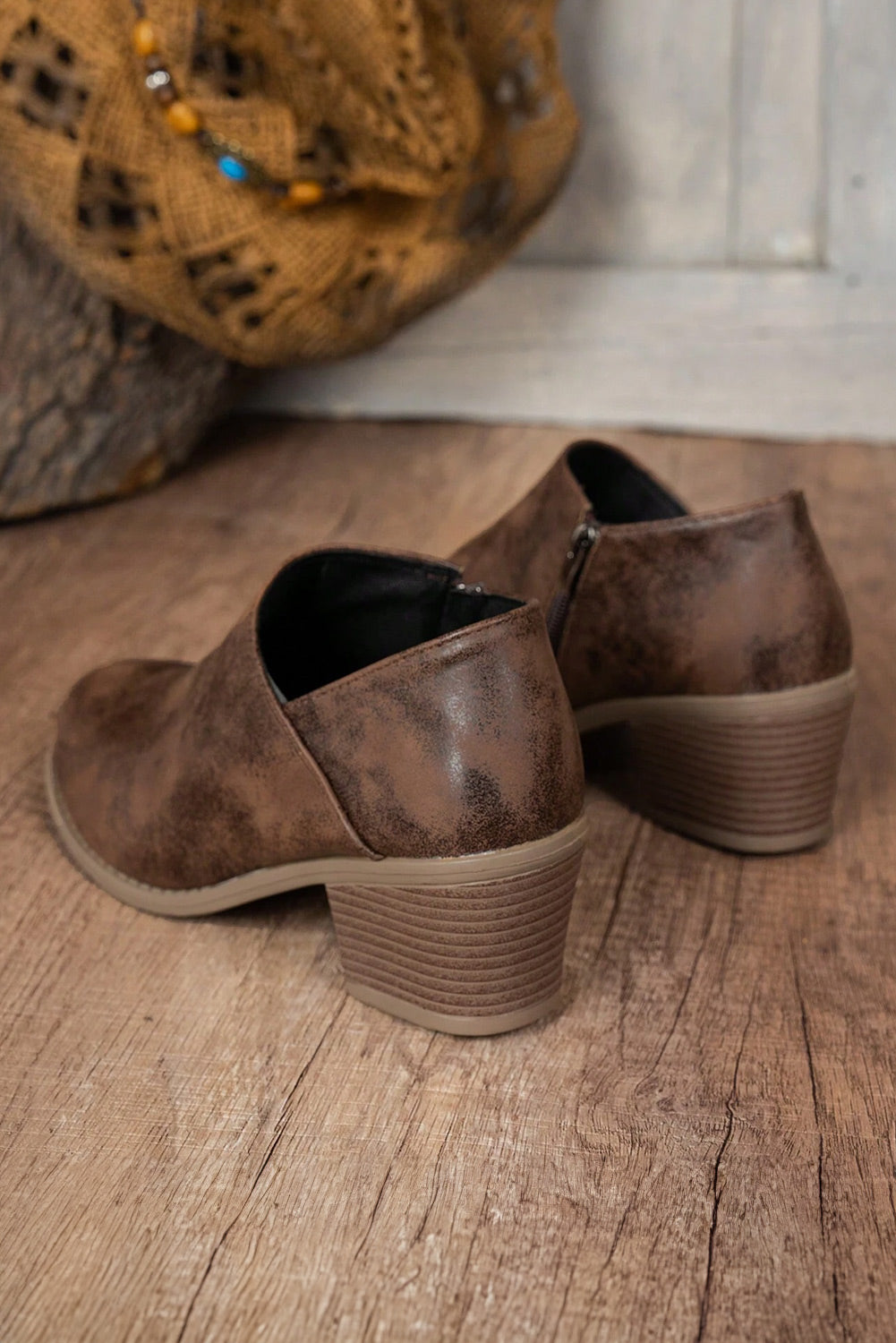 Coffee Suede Casual Ankle Boots