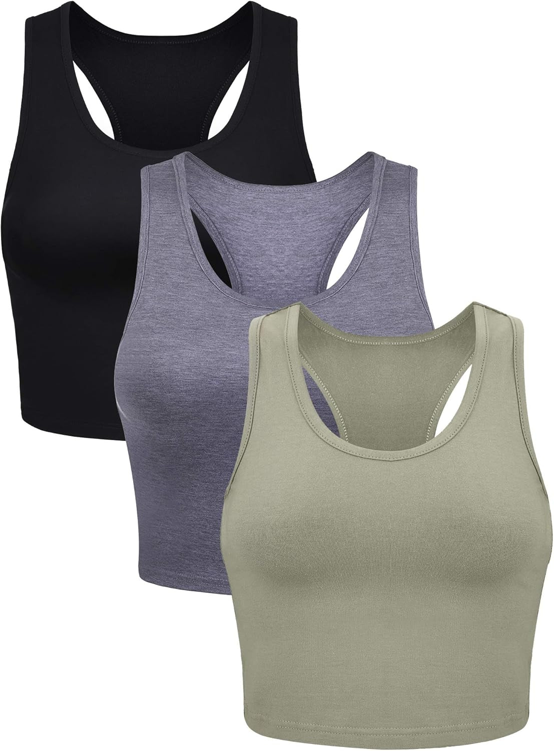 3 Pieces Crop Tops for Women, Workout Tops Basic Cropped Tank Tops Sleeveless Racerback Sports Gym Crop Tank for Teen Girls