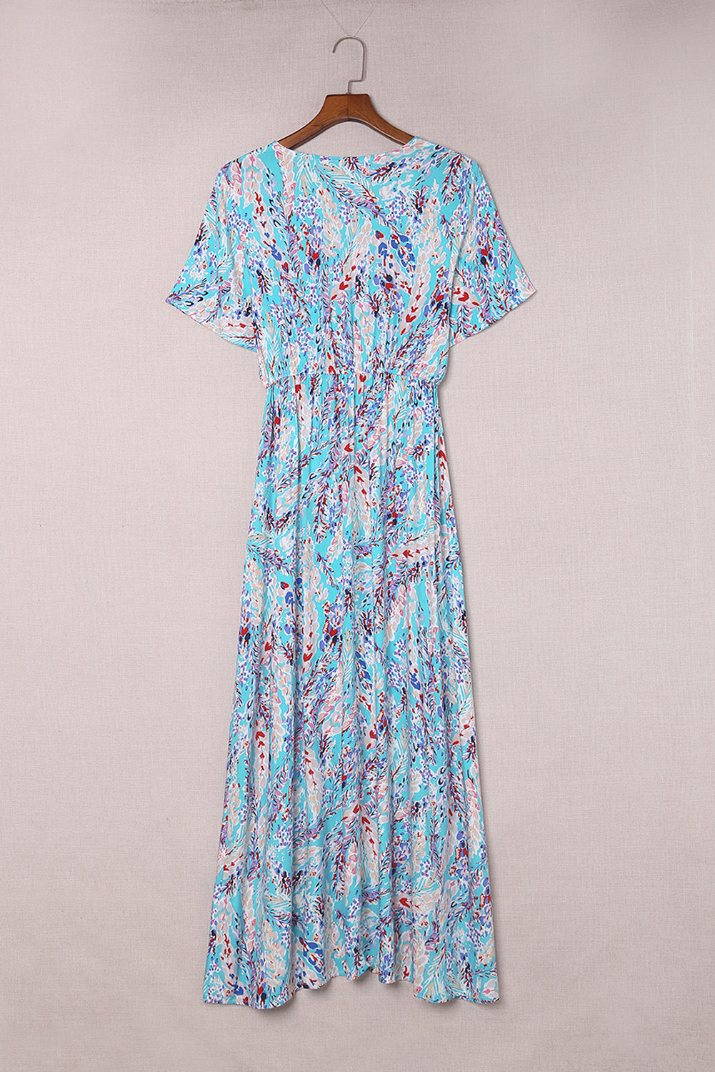 Abstract Print Wrap V Neck Flutter Sleeve Mid Length Summer Dress