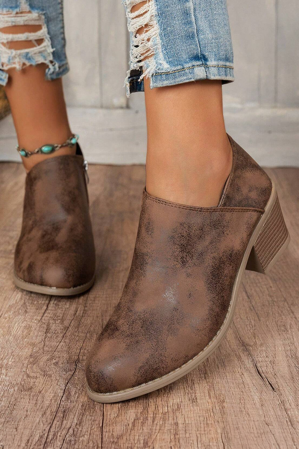 Coffee Suede Casual Ankle Boots