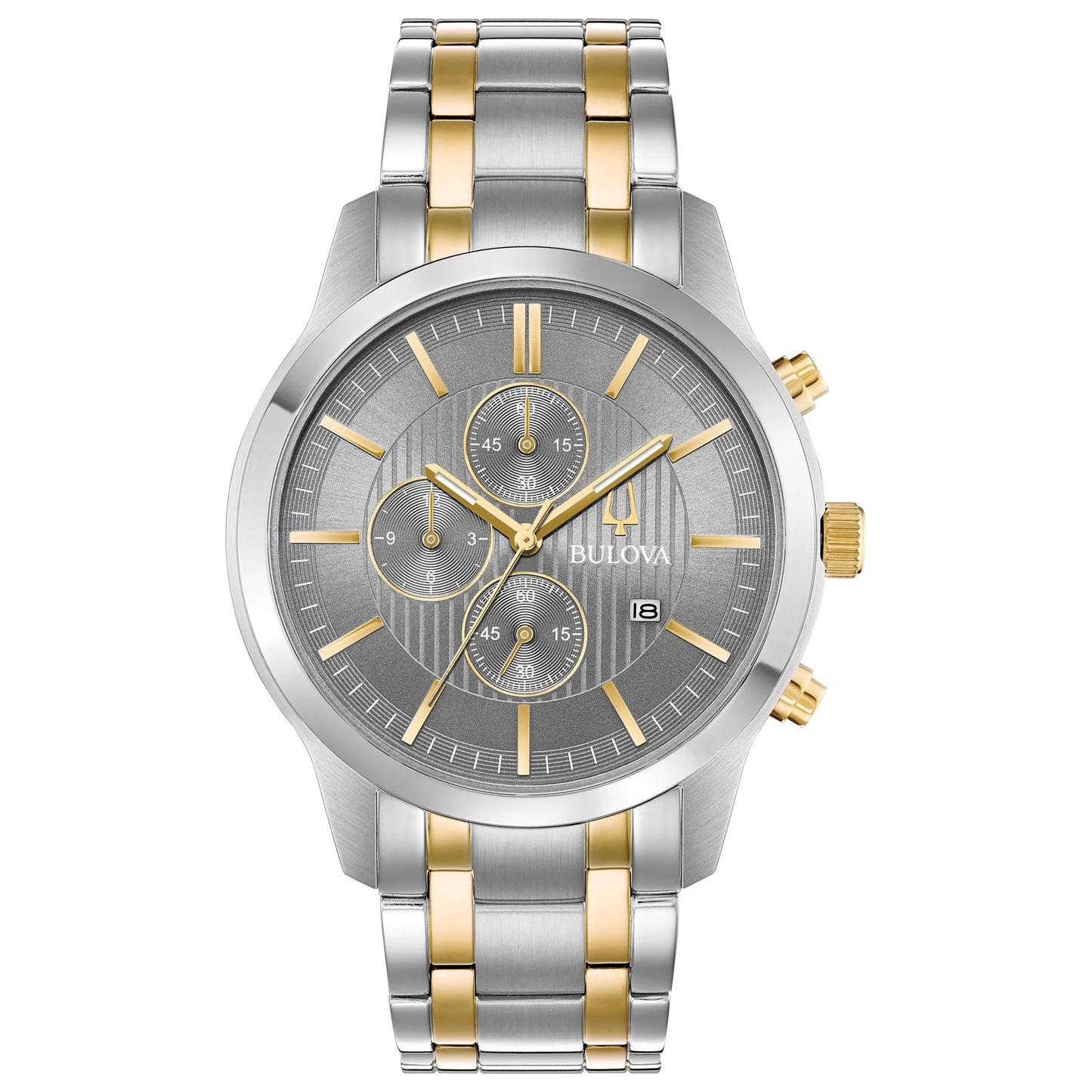 Men'S Two Tone Chronograph Silver Dial Bracelet Watch 98B309