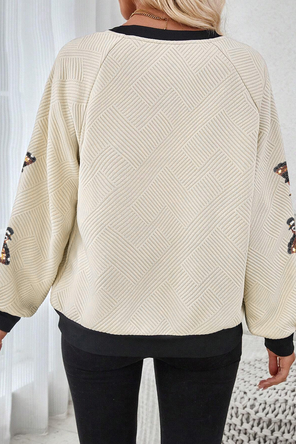 Jet Stream Textured Sequin Turkey Graphic Sweatshirt