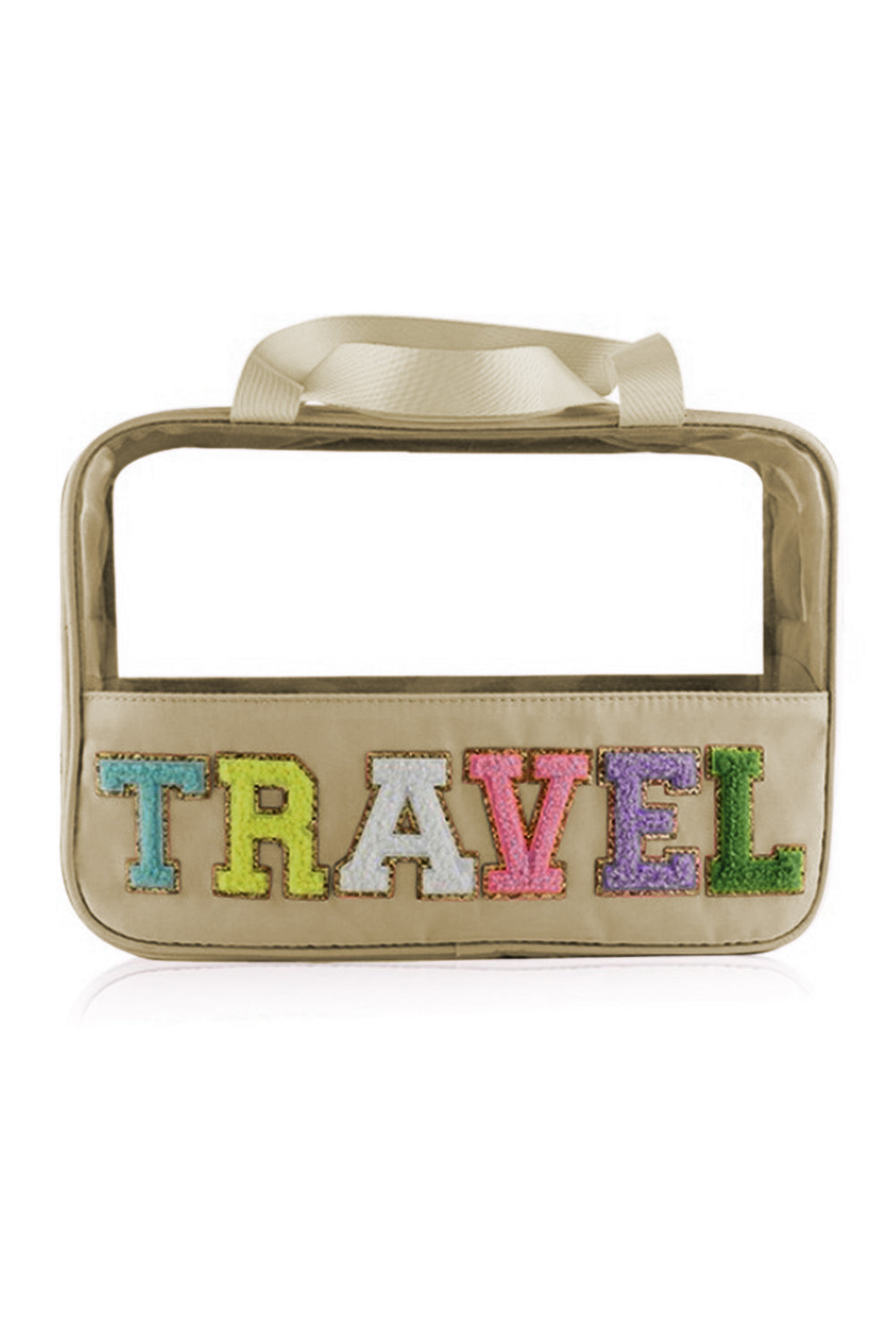 Light Pink TRAVEL Chenille Letter Clear PVC Makeup Bag