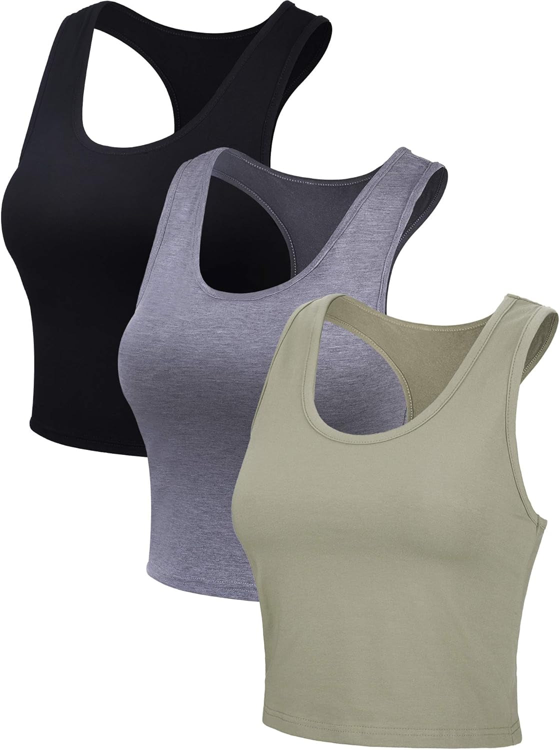 3 Pieces Crop Tops for Women, Workout Tops Basic Cropped Tank Tops Sleeveless Racerback Sports Gym Crop Tank for Teen Girls