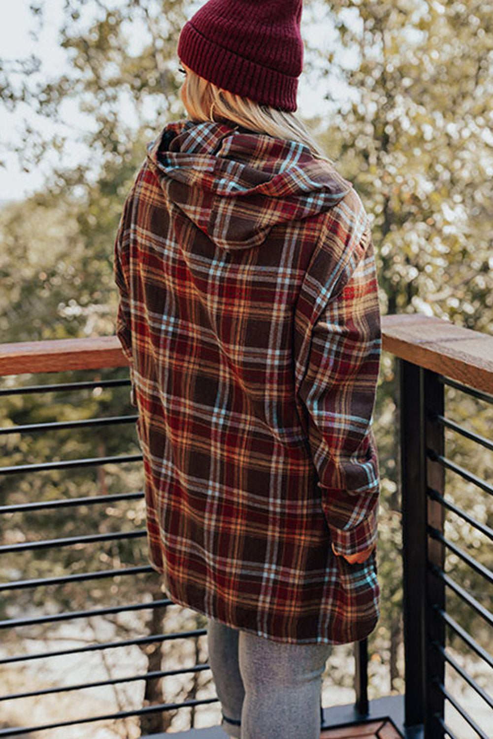 Red Plus Size Plaid Kangaroo Pocket Drawstring Hoodie