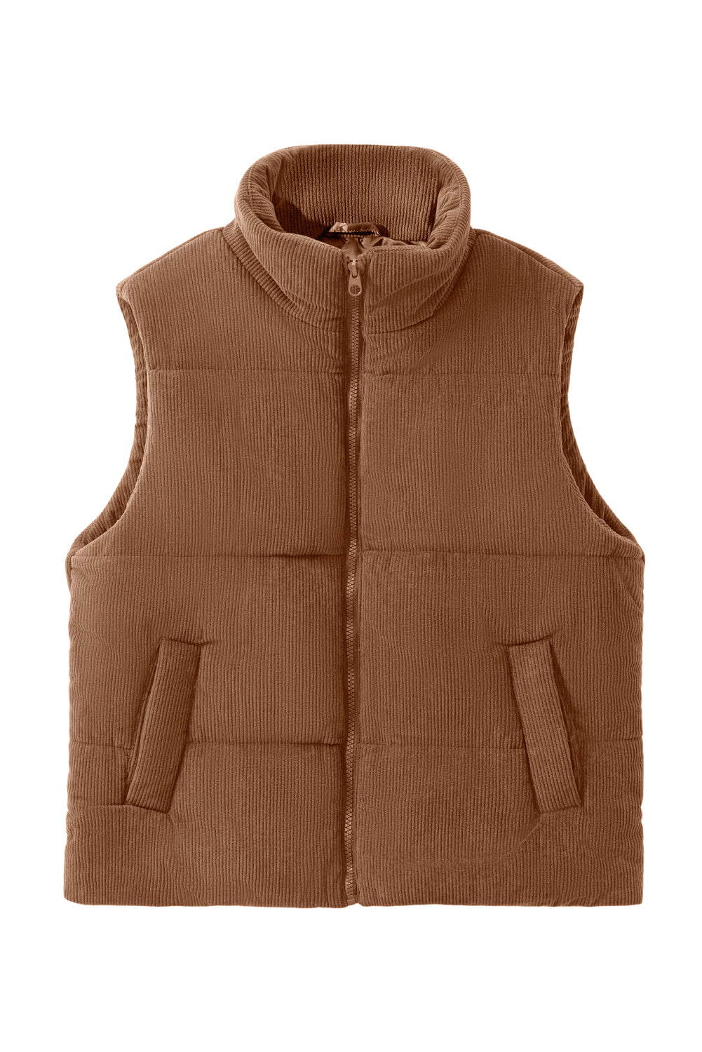 Jungle Green Solid Color Corduroy Puffer Vest Coat