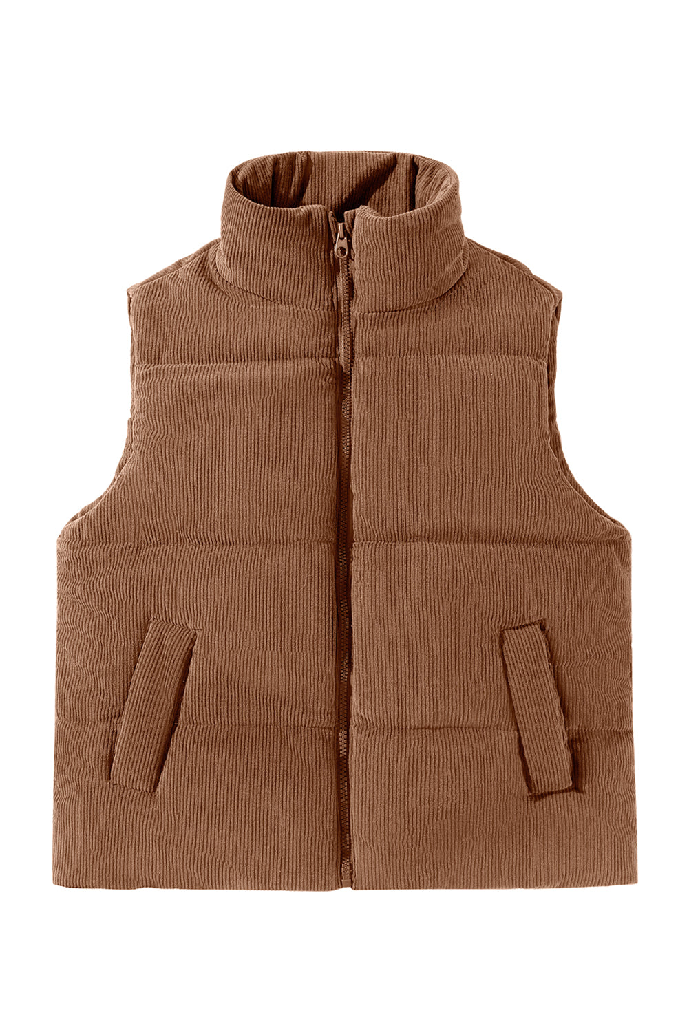 Jungle Green Solid Color Corduroy Puffer Vest Coat