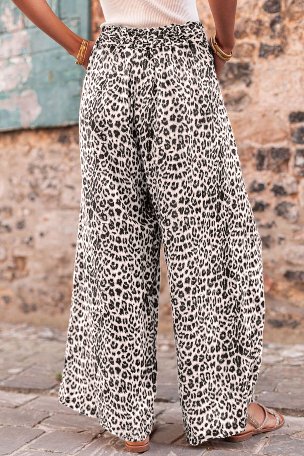 Bright Pink Boho Leopard Print Wide Leg Pants