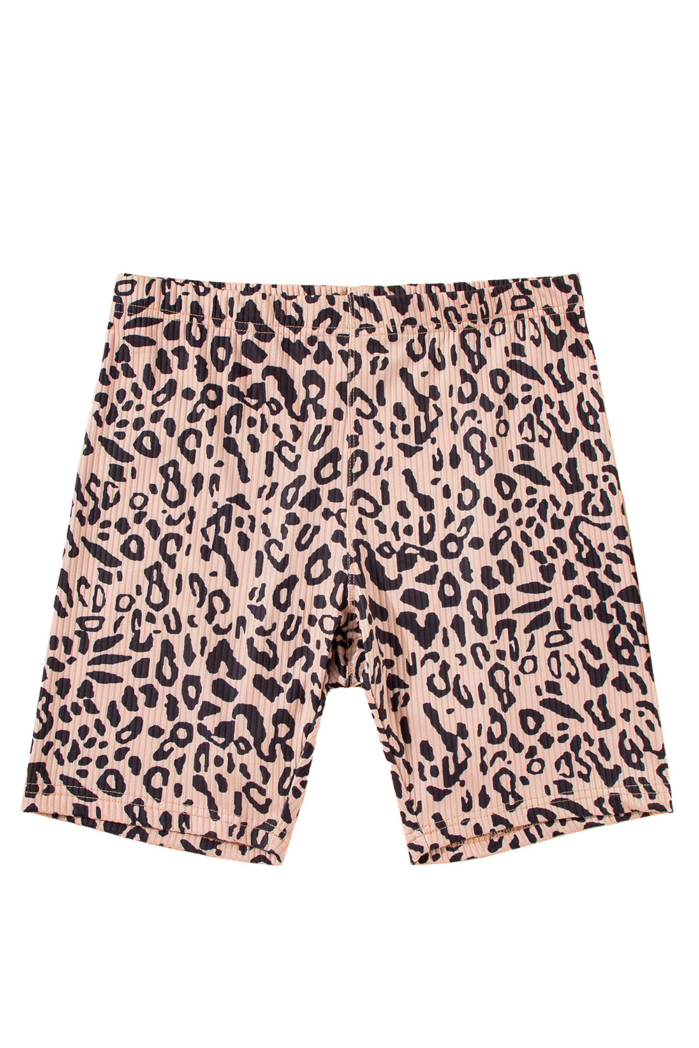 Khaki Leopard Print Ribbed Textured Knit Biker Shorts