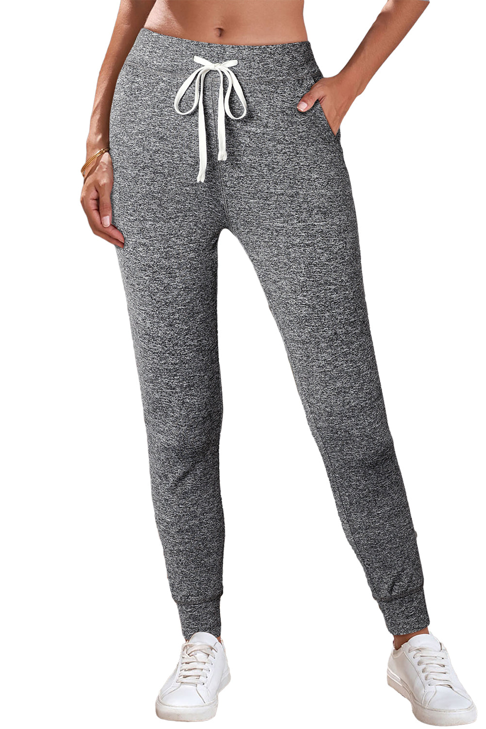 Gray Drawstring Waist Pocketed Joggers