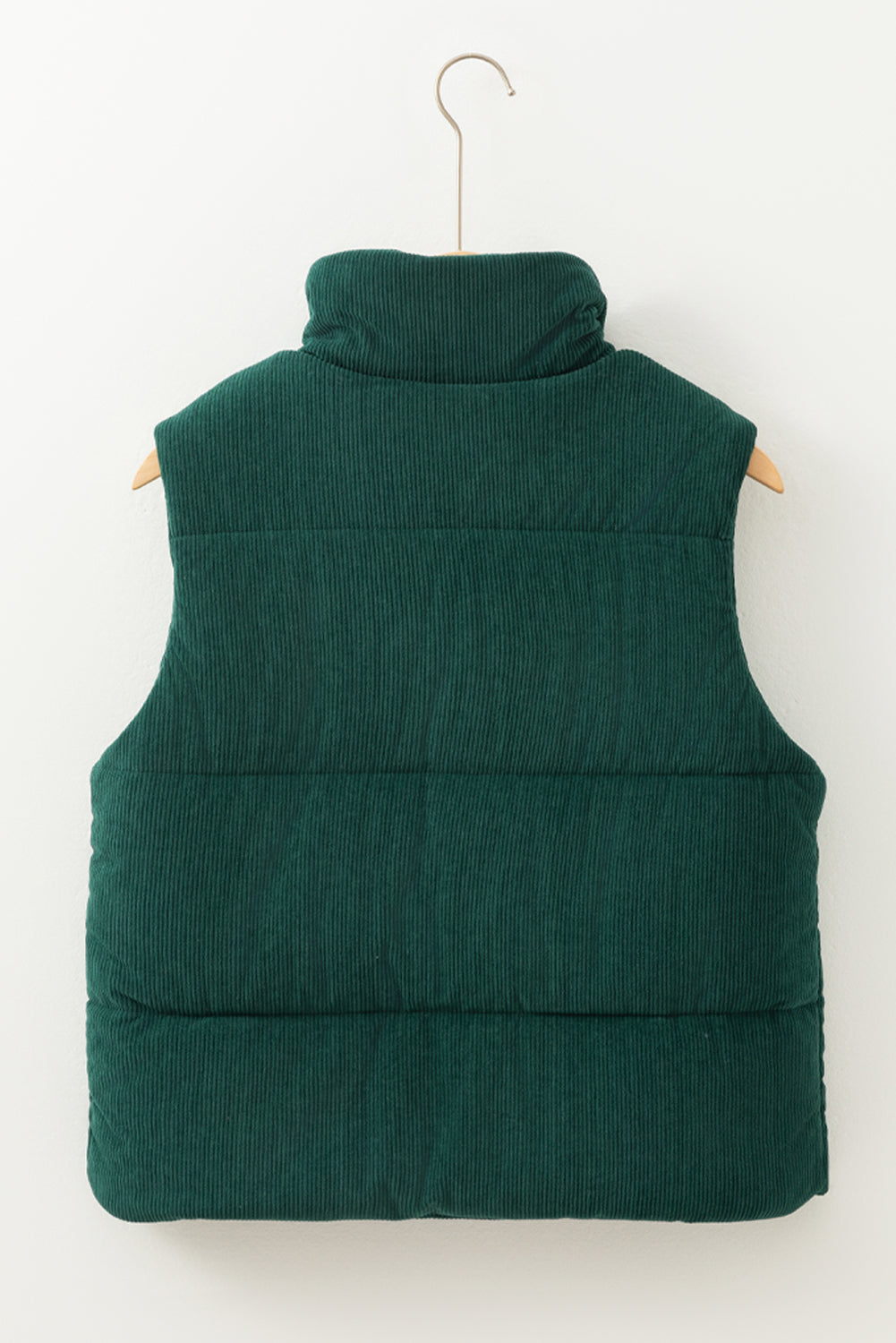 Jungle Green Solid Color Corduroy Puffer Vest Coat