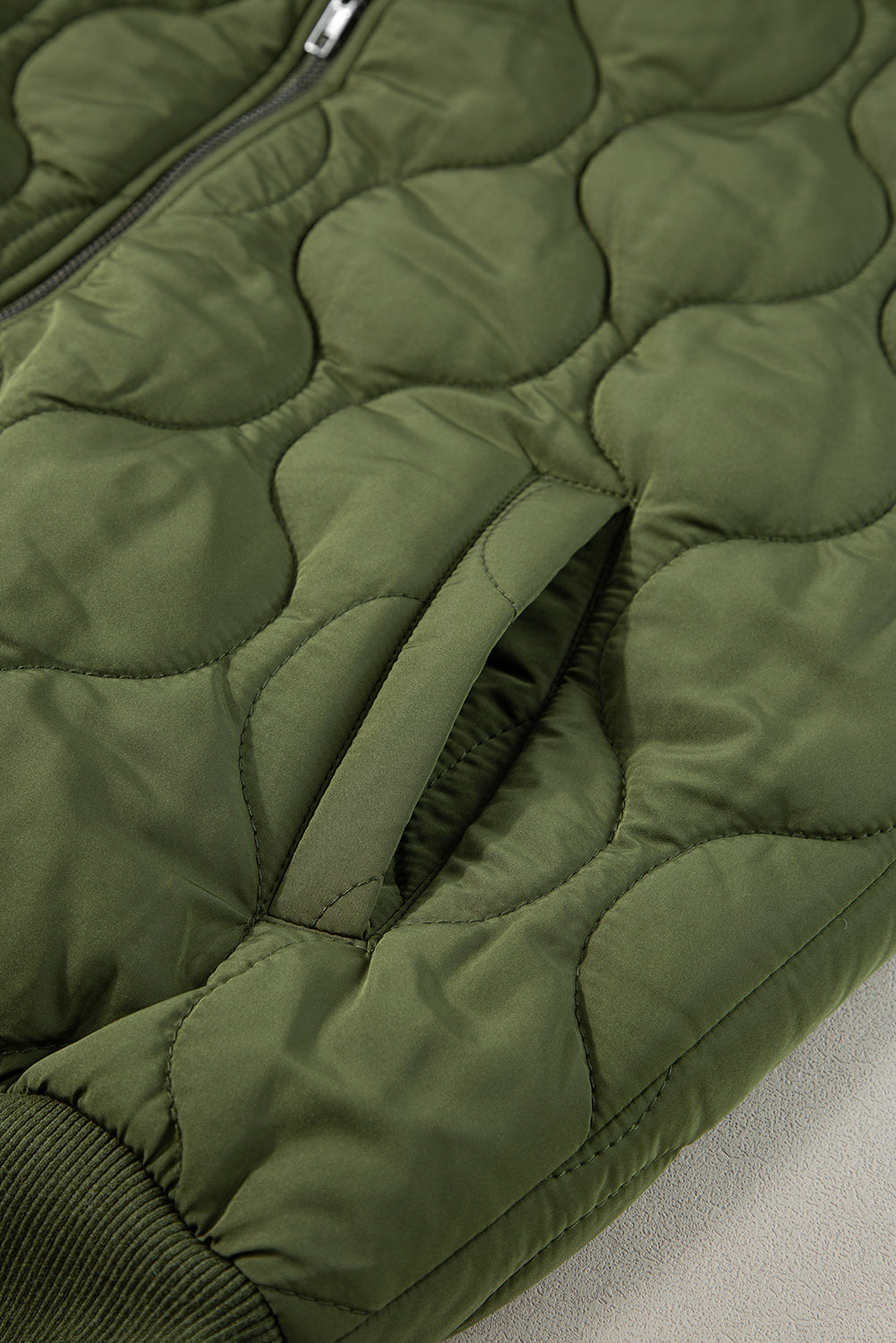 Jungle Green Quilted Drawstring Hooded Zip Up Puffer Vest