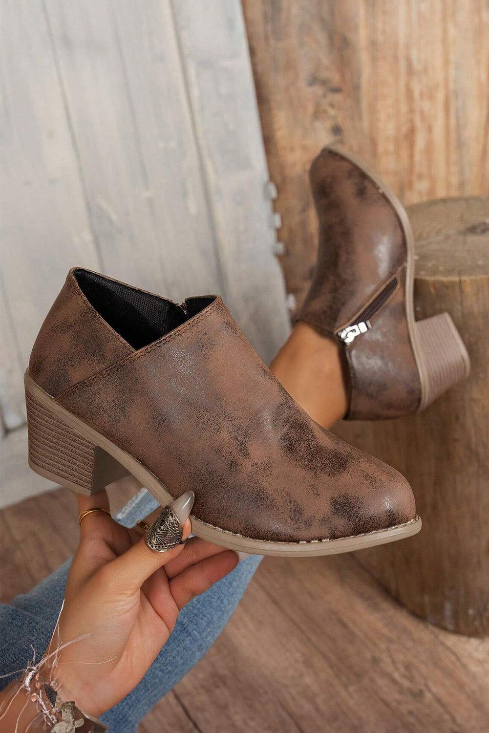 Coffee Suede Casual Ankle Boots